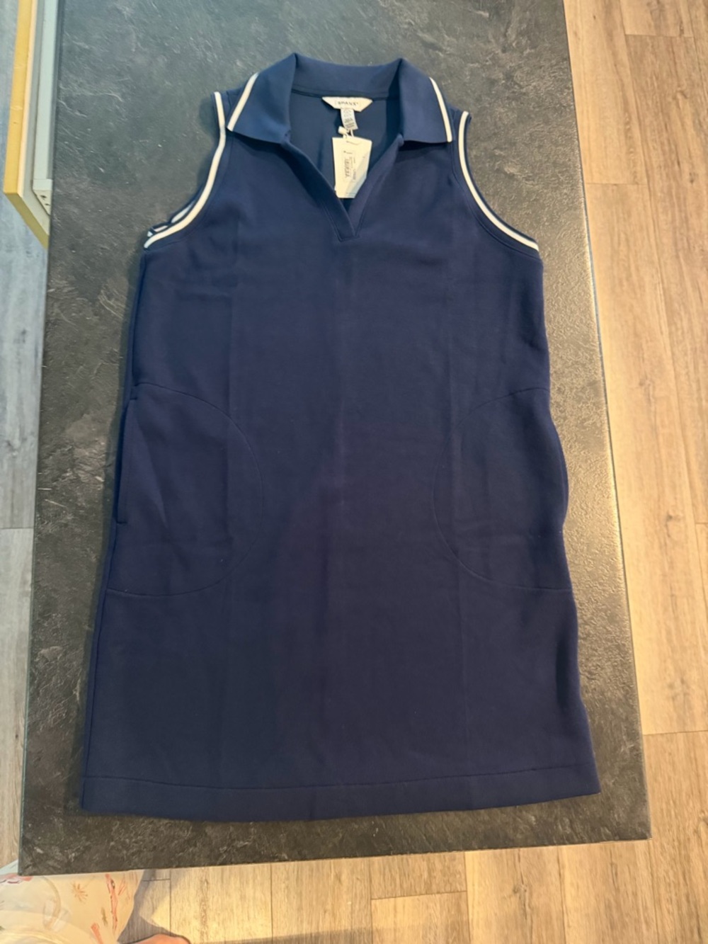 SPANX Timeless Navy air pique Polo Dress with White Trim